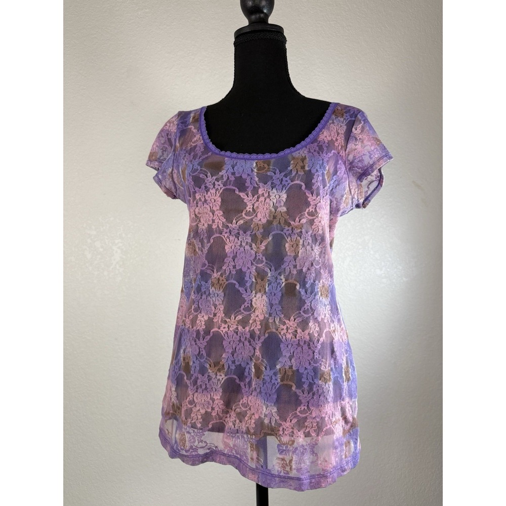 Rue 21 XL‎ Sheer Lace Purple And Pink Floral